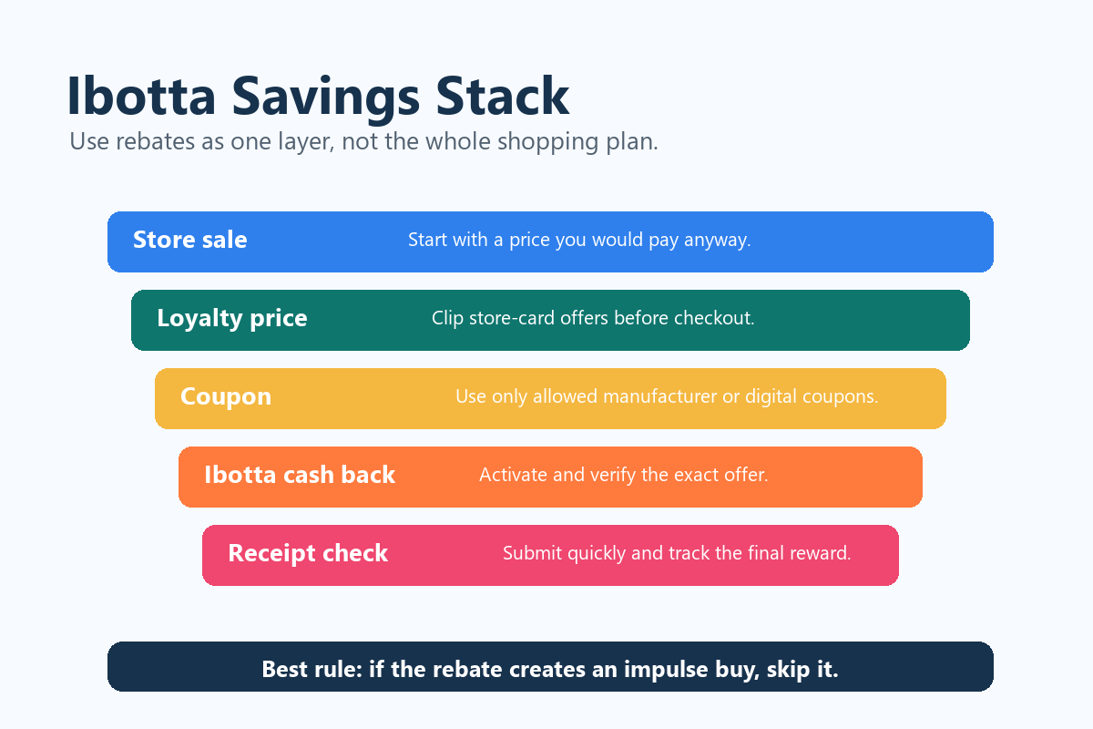 Ibotta savings stack showing sale price loyalty coupon cash back and receipt submission layers